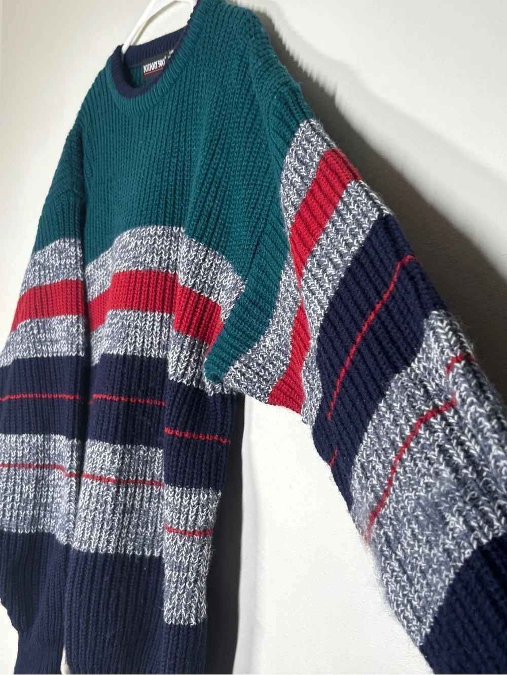 Botany 500 Men’s Teal, Navy & Red Striped Crewneck Sweater